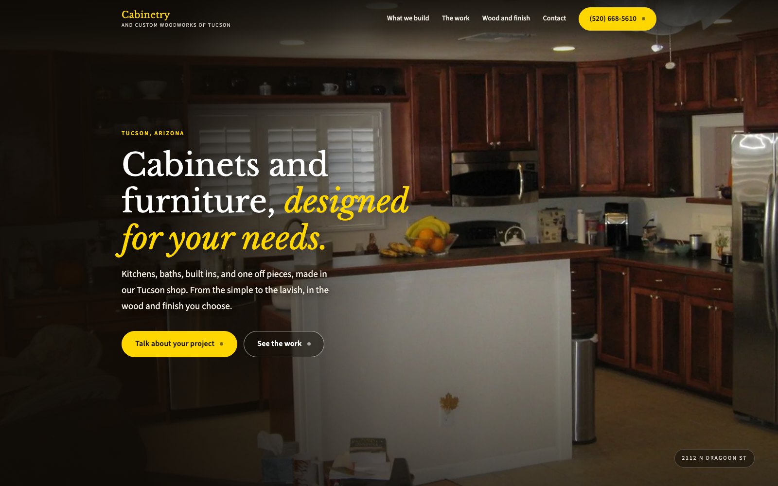 The new Cabinetry and Custom Woodworks of Tucson homepage concept