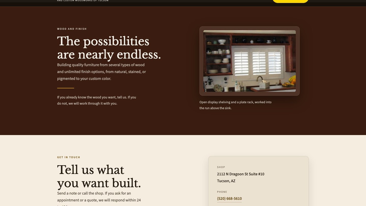 The wood and finish section of the new homepage